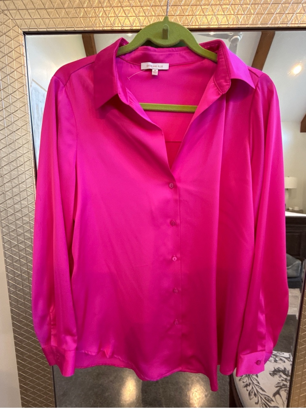 Skies Are Blue Hot Pink Satin Button-Up Blouse